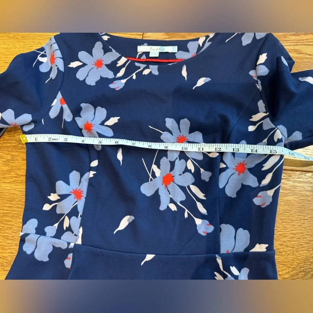 Boden Irene Navy Blue Floral Long Sleeve Ponte Knit Stretch Dress Preppy Classic